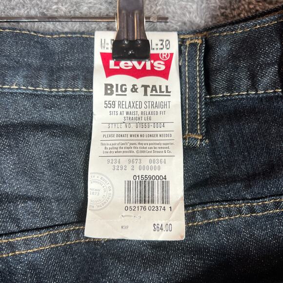 Levi's 559 Jeans Mens 52x30 Dark Wash Relaxed Straight Fit Big & Tall New - Picture 4 of 14